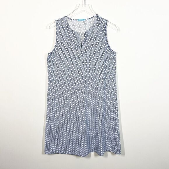 J. McLaughlin Women’s Size Large Sleeveless V-Neck Blue Zig Zag Pattern Dress - Picture 7 of 7